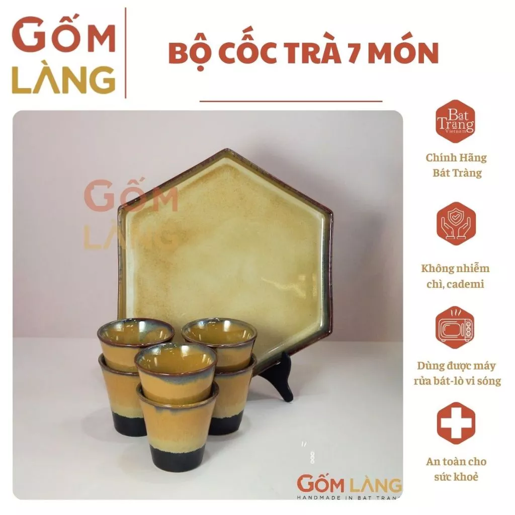 Bộ Cốc Trà Hồng Anh Đào, Hoàng Kim Ngọc, Sương Mai 7 Món Gốm Bát Tràng Thủ Công Gốm Làng